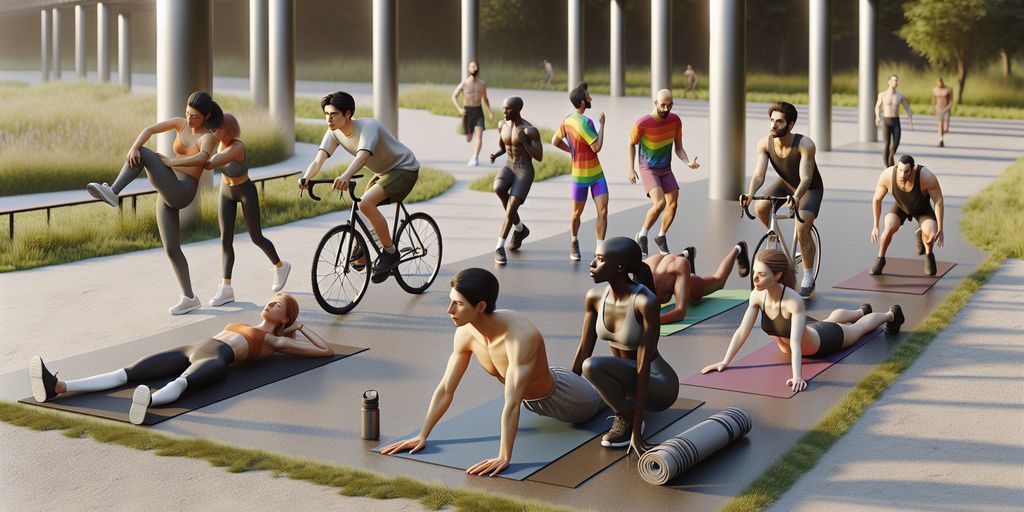 diverse LGBTQ+ individuals exercising outdoors